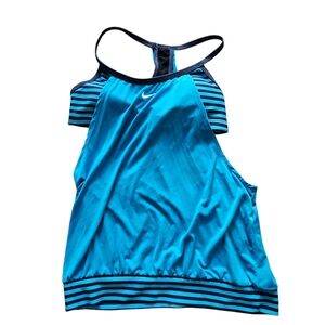 Nike Sports T-Back Bra Layered Racerback Tankini Tank Swim Top Aqua Size XS